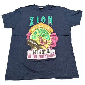 Ace Apparels Zion National Park Place of Peace T Shirt Adult large blue Tee